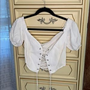 White lace up crop top
